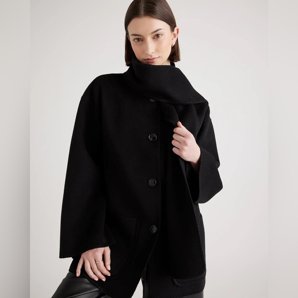 Quince Double-Faced Merino Wool Scarf Coat Color Black Size Small - Picture 5 of 11